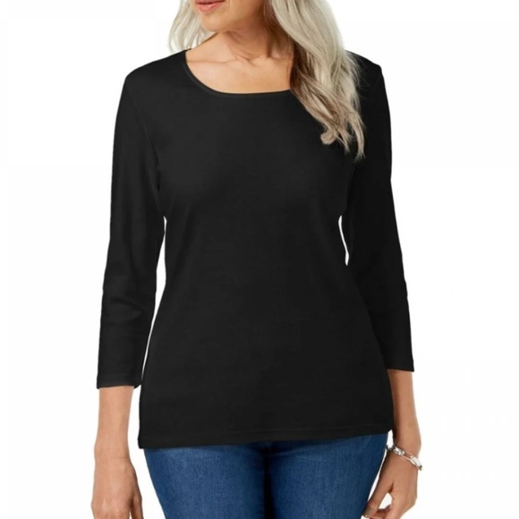 Karen Scott Tops - Basic Cotton Everyday Tee Scoop Neck Long 3/4 Sleeve Karen Scott Size Small